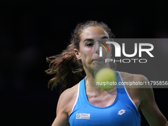 MALAGA, SPAIN - NOVEMBER 20: Lucia Bronzetti of Team Italy in her singles match against Viktoria Hruncakova of Team Slovakia in the final ti...