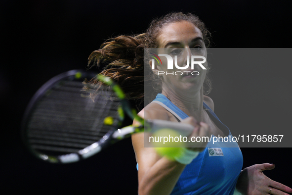 MALAGA, SPAIN - NOVEMBER 20: Lucia Bronzetti of Team Italy in her singles match against Viktoria Hruncakova of Team Slovakia in the final ti...