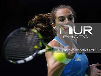 MALAGA, SPAIN - NOVEMBER 20: Lucia Bronzetti of Team Italy in her singles match against Viktoria Hruncakova of Team Slovakia in the final ti...