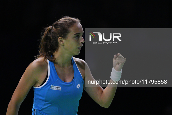 MALAGA, SPAIN - NOVEMBER 20: Lucia Bronzetti of Team Italy in her singles match against Viktoria Hruncakova of Team Slovakia in the final ti...