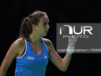 MALAGA, SPAIN - NOVEMBER 20: Lucia Bronzetti of Team Italy in her singles match against Viktoria Hruncakova of Team Slovakia in the final ti...