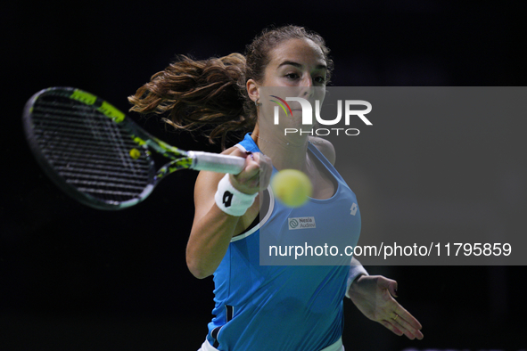 MALAGA, SPAIN - NOVEMBER 20: Lucia Bronzetti of Team Italy in her singles match against Viktoria Hruncakova of Team Slovakia in the final ti...