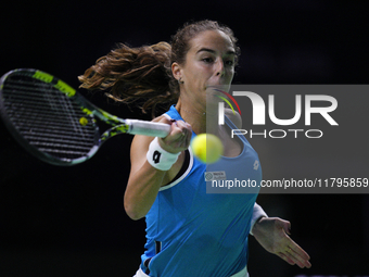 MALAGA, SPAIN - NOVEMBER 20: Lucia Bronzetti of Team Italy in her singles match against Viktoria Hruncakova of Team Slovakia in the final ti...