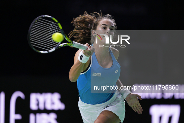 MALAGA, SPAIN - NOVEMBER 20: Lucia Bronzetti of Team Italy in her singles match against Viktoria Hruncakova of Team Slovakia in the final ti...