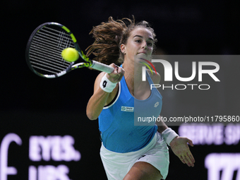 MALAGA, SPAIN - NOVEMBER 20: Lucia Bronzetti of Team Italy in her singles match against Viktoria Hruncakova of Team Slovakia in the final ti...