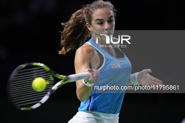 MALAGA, SPAIN - NOVEMBER 20: Lucia Bronzetti of Team Italy in her singles match against Viktoria Hruncakova of Team Slovakia in the final ti...