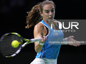 MALAGA, SPAIN - NOVEMBER 20: Lucia Bronzetti of Team Italy in her singles match against Viktoria Hruncakova of Team Slovakia in the final ti...