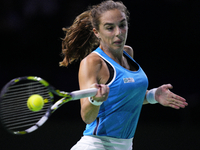 MALAGA, SPAIN - NOVEMBER 20: Lucia Bronzetti of Team Italy in her singles match against Viktoria Hruncakova of Team Slovakia in the final ti...