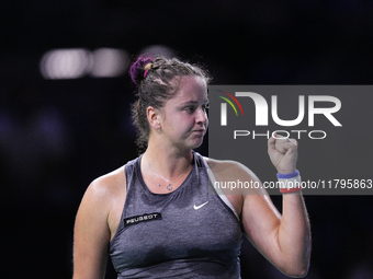 MALAGA, SPAIN - NOVEMBER 19:  Viktoria Hruncakova of Slovakia in her singles match against Lucia Bronzetti of Team Italy in the final tie be...