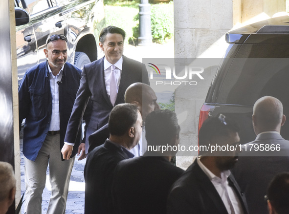 US special envoy Amos Hochstein talks to reporters following his meeting with Lebanese Parliament Speaker Nabih Berri in Beirut, Lebanon, on...