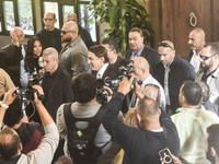 US special envoy Amos Hochstein talks to reporters following his meeting with Lebanese Parliament Speaker Nabih Berri in Beirut, Lebanon, on...