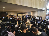 US special envoy Amos Hochstein talks to reporters following his meeting with Lebanese Parliament Speaker Nabih Berri in Beirut, Lebanon, on...