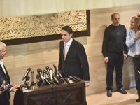 US special envoy Amos Hochstein talks to reporters following his meeting with Lebanese Parliament Speaker Nabih Berri in Beirut, Lebanon, on...