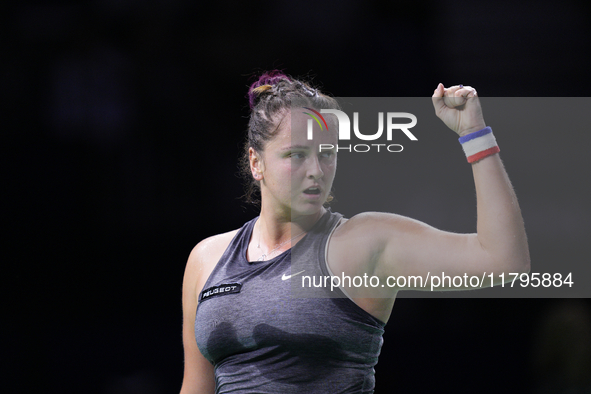 MALAGA, SPAIN - NOVEMBER 19:  Viktoria Hruncakova of Slovakia in her singles match against Lucia Bronzetti of Team Italy in the final tie be...