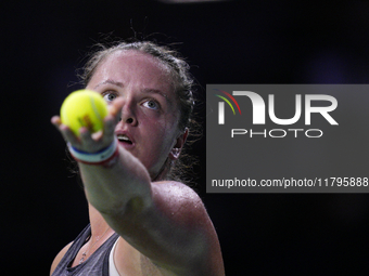 MALAGA, SPAIN - NOVEMBER 19:  Viktoria Hruncakova of Slovakia in her singles match against Lucia Bronzetti of Team Italy in the final tie be...