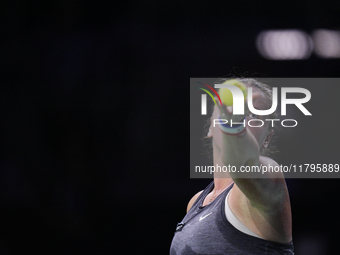 MALAGA, SPAIN - NOVEMBER 19:  Viktoria Hruncakova of Slovakia in her singles match against Lucia Bronzetti of Team Italy in the final tie be...