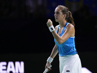  MALAGA, SPAIN - NOVEMBER 20: Lucia Bronzetti of Team Italy in her singles match against Viktoria Hruncakova of Team Slovakia in the final t...