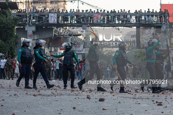 A clash erupts between students of Dhaka College and City College at Dhaka's Science Lab intersection in Dhaka, Bangladesh, on November 20,...