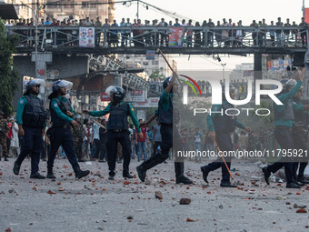 A clash erupts between students of Dhaka College and City College at Dhaka's Science Lab intersection in Dhaka, Bangladesh, on November 20,...