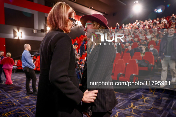 Cinematographer Bianca Cline and Rachel Mason, a friend of Halyna Hutchins, share a moment while attending the world premiere of  ' Rust ' f...