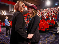 Cinematographer Bianca Cline and Rachel Mason, a friend of Halyna Hutchins, share a moment while attending the world premiere of  ' Rust ' f...