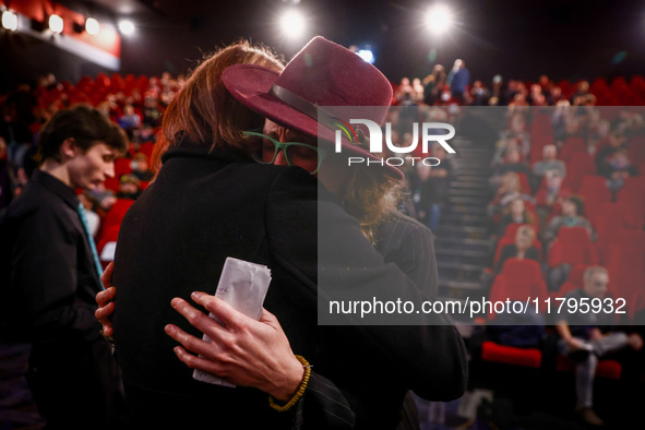 Cinematographer Bianca Cline and Rachel Mason, a friend of Halyna Hutchins, share a moment while attending the world premiere of  ' Rust ' f...