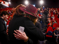 Cinematographer Bianca Cline and Rachel Mason, a friend of Halyna Hutchins, share a moment while attending the world premiere of  ' Rust ' f...