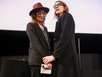 Cinematographer Bianca Cline and Rachel Mason, a friend of Halyna Hutchins, share a moment while attending the world premiere of  ' Rust ' f...