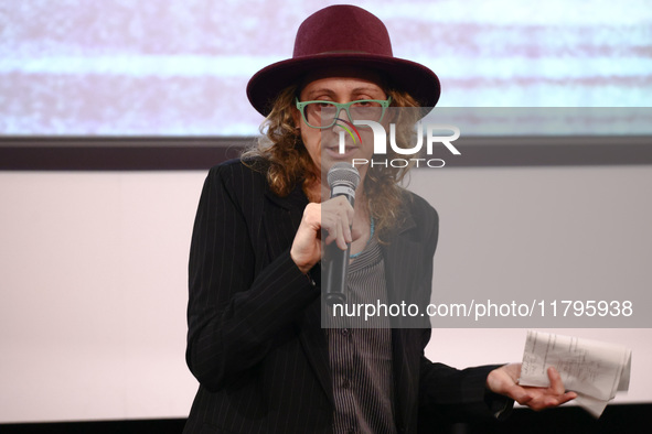 Rachel Mason, a friend of Halyna Hutchins, speaks during the world premiere of  ' Rust ' film during the 32nd International Film Festival En...