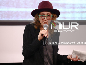 Rachel Mason, a friend of Halyna Hutchins, speaks during the world premiere of  ' Rust ' film during the 32nd International Film Festival En...