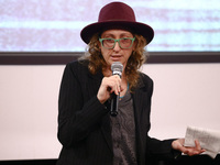 Rachel Mason, a friend of Halyna Hutchins, speaks during the world premiere of  ' Rust ' film during the 32nd International Film Festival En...