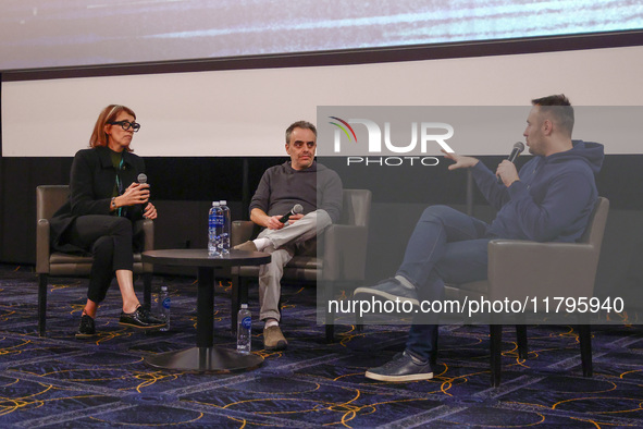 Cinematographer Bianca Cline and director Joel Souza attend a discussion after the world premiere of  ' Rust ' film during the 32nd Internat...