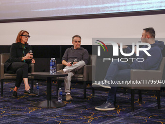 Cinematographer Bianca Cline and director Joel Souza attend a discussion after the world premiere of  ' Rust ' film during the 32nd Internat...