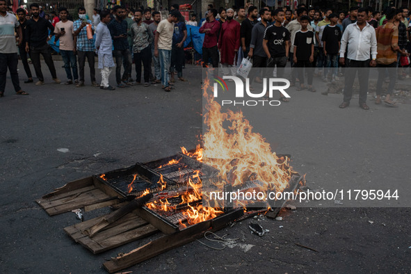 A clash erupts between students of Dhaka College and City College at Dhaka's Science Lab intersection in Dhaka, Bangladesh, on November 20,...