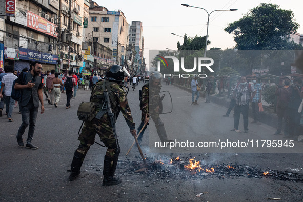 A clash erupts between students of Dhaka College and City College at Dhaka's Science Lab intersection in Dhaka, Bangladesh, on November 20,...