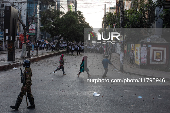 A clash erupts between students of Dhaka College and City College at Dhaka's Science Lab intersection in Dhaka, Bangladesh, on November 20,...