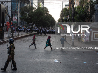 A clash erupts between students of Dhaka College and City College at Dhaka's Science Lab intersection in Dhaka, Bangladesh, on November 20,...