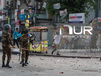 A clash erupts between students of Dhaka College and City College at Dhaka's Science Lab intersection in Dhaka, Bangladesh, on November 20,...