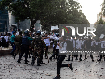 A clash erupts between students of Dhaka College and City College at Dhaka's Science Lab intersection in Dhaka, Bangladesh, on November 20,...