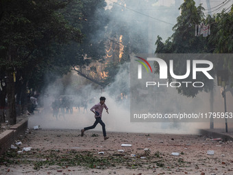 A clash erupts between students of Dhaka College and City College at Dhaka's Science Lab intersection in Dhaka, Bangladesh, on November 20,...