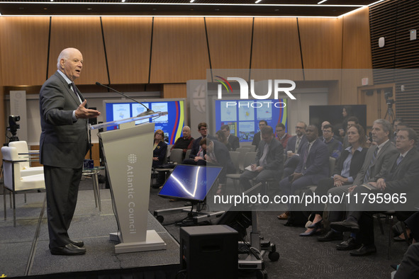 US Senator Ben Cardin (D-MD) speaks about regional migration challenges of the Western Hemisphere during a conversation at the Atlantic Coun...