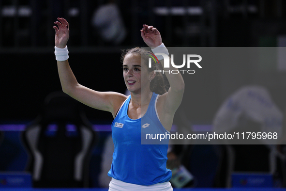 MALAGA, SPAIN - NOVEMBER 20: Lucia Bronzetti of Team Italy celebrates the victory of her singles match against Viktoria Hruncakova of Team S...