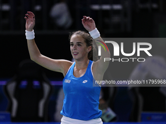 MALAGA, SPAIN - NOVEMBER 20: Lucia Bronzetti of Team Italy celebrates the victory of her singles match against Viktoria Hruncakova of Team S...