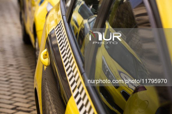 Taxi drivers protest in Sofia, Bulgaria, on November 20, 2024, against the rising costs of mandatory ''Civil Liability'' insurance. They sta...