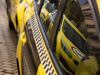 Taxi drivers protest in Sofia, Bulgaria, on November 20, 2024, against the rising costs of mandatory ''Civil Liability'' insurance. They sta...