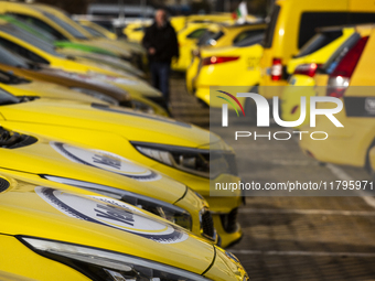 Taxi drivers protest in Sofia, Bulgaria, on November 20, 2024, against the rising costs of mandatory ''Civil Liability'' insurance. They sta...