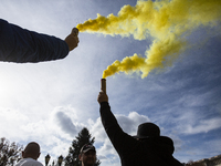 Taxi drivers protest in Sofia, Bulgaria, on November 20, 2024, against the rising costs of mandatory ''Civil Liability'' insurance. They sta...