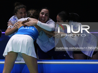 MALAGA, SPAIN - NOVEMBER 20: Lucia Bronzetti of Team Italy celebrates the victory of her singles match against Viktoria Hruncakova of Team S...