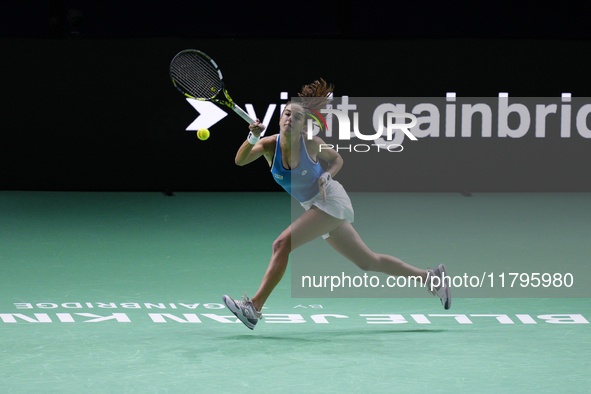 MALAGA, SPAIN - NOVEMBER 20: Lucia Bronzetti of Team Italy in her singles match against Viktoria Hruncakova of Team Slovakia in the final ti...