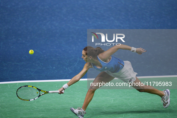 MALAGA, SPAIN - NOVEMBER 20: Lucia Bronzetti of Team Italy in her singles match against Viktoria Hruncakova of Team Slovakia in the final ti...